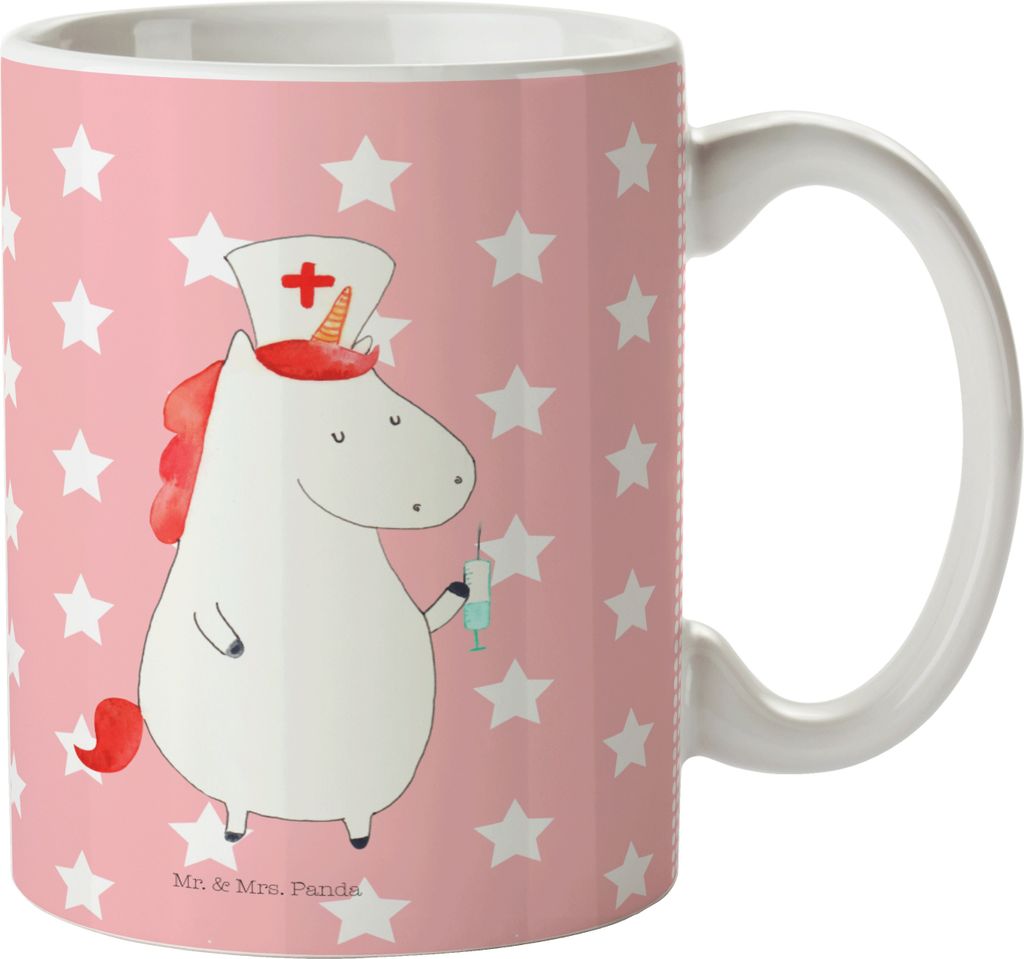 Mr. & Mrs. Panda Plastikbecher Einhorn Krankenschwester - Rot Pastell - Geschenk, Ärztin, Kindertrinkbecher, Krankenpfleger, Unicorn, Krankenhaus,...