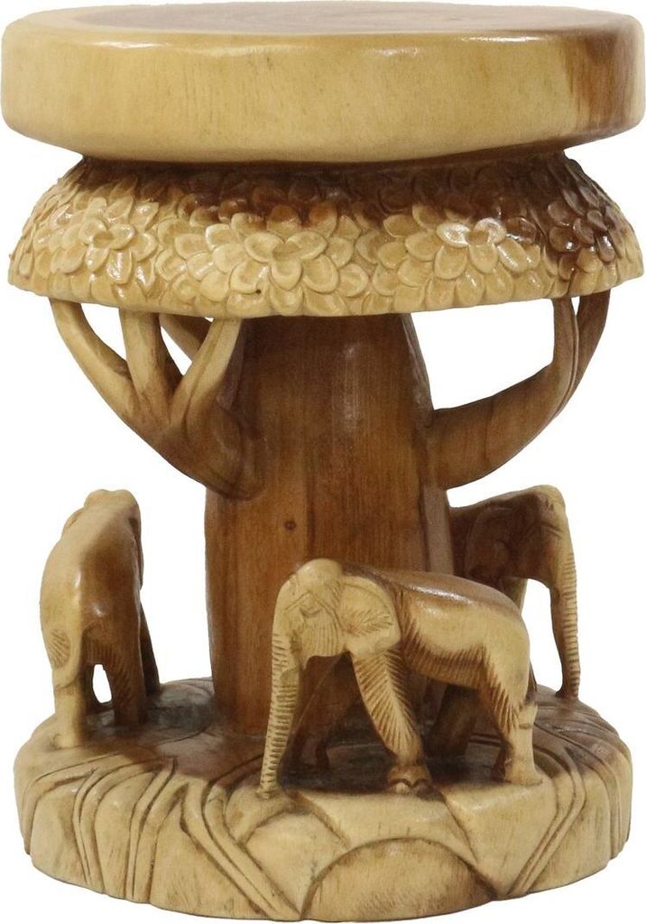 Elefanten-Hocker Rund-Hocker Holz-Hocker Blumen-Hocker Holz ca. 45 cm Natur