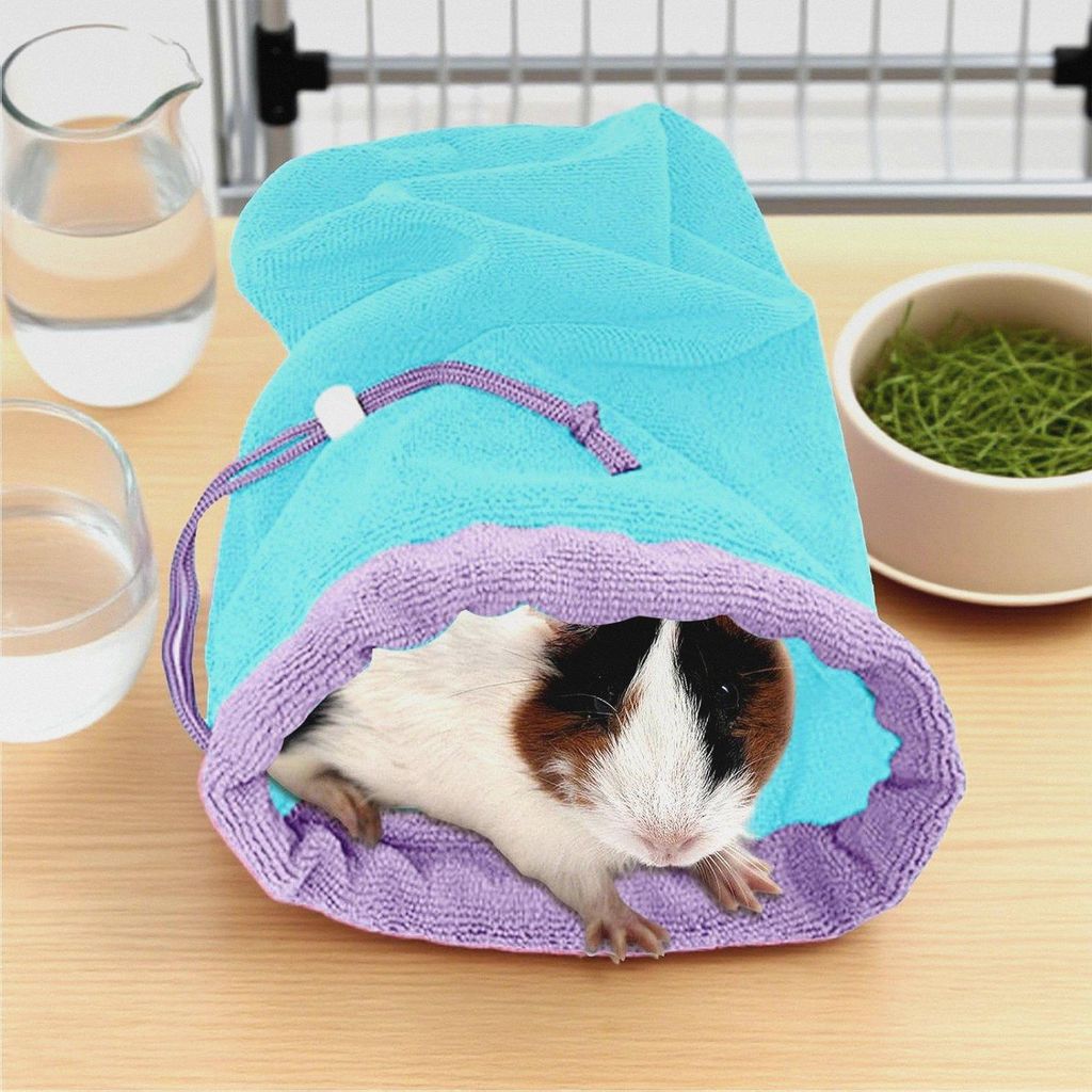 Badetuch für kleine Haustiere, saugfähiger Bezug für Kaninchen, atmungsaktive Badetasche mit verstellbarem Kordelzug, für Welpen, Kaninchen, Ch...