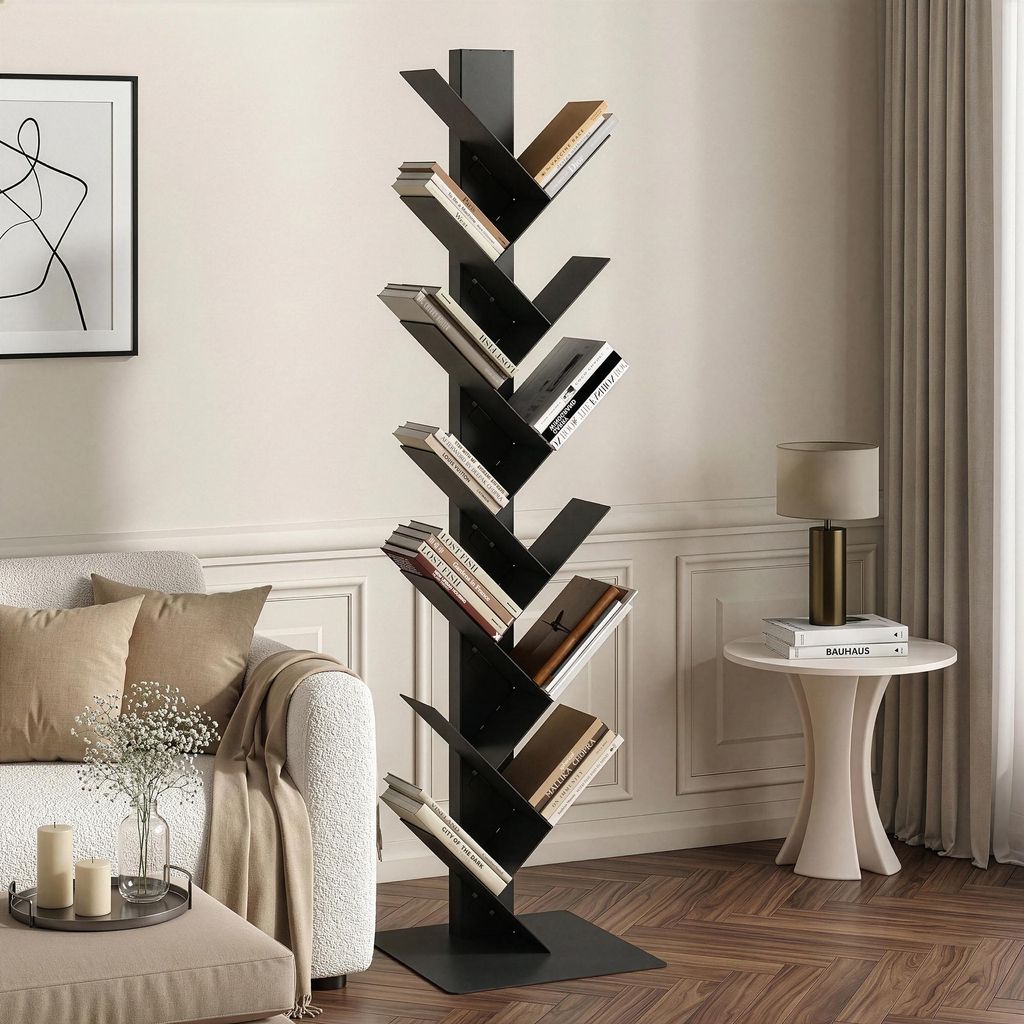 Bücherregal 'Eksjö' Baumform 12 Ebenen Stahl 150 x 39 x 39 cm Schwarz
