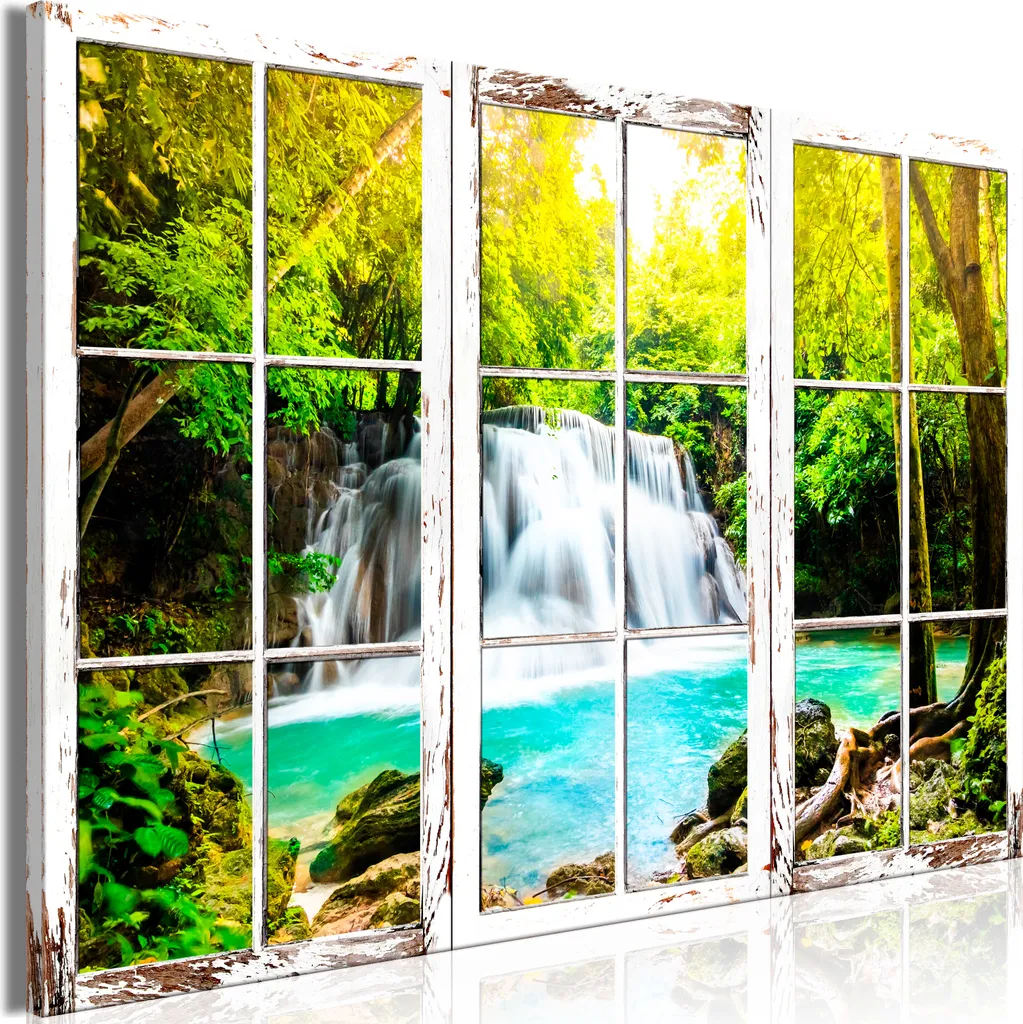 Quadro 120x80 Finestra su Cascata - Stile Moderno e Tela Resistente