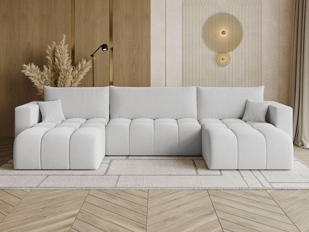 GrainGold Ecksofa U-Form Neva - Ecksofa mit Schlaffunktion, Bettkasten - Moderne Ecksofa, Wohnzimmer Sofa - Eckcouch mit Bouclé -Stoff - Grau (Que...