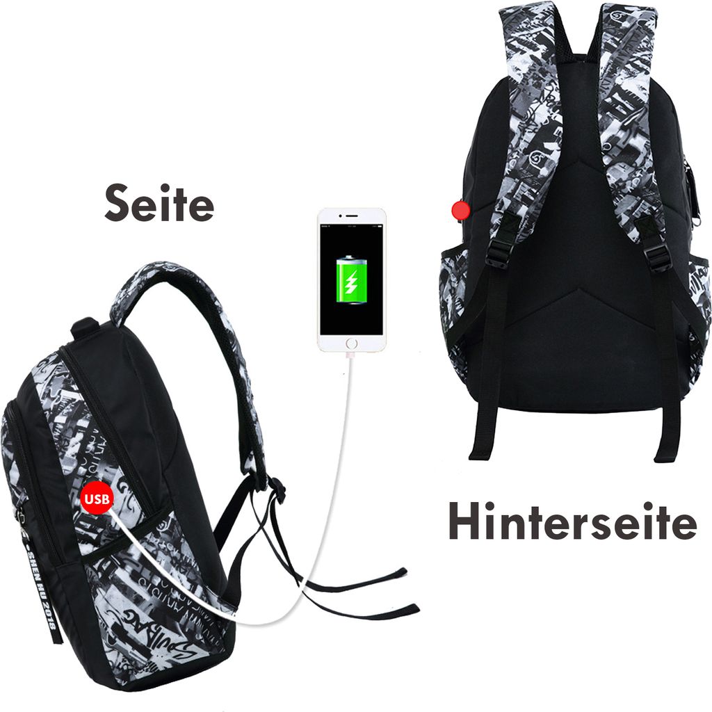 Schulrucksack Jungen Teenager Nylon Groß Schultaschen Produktbild 5