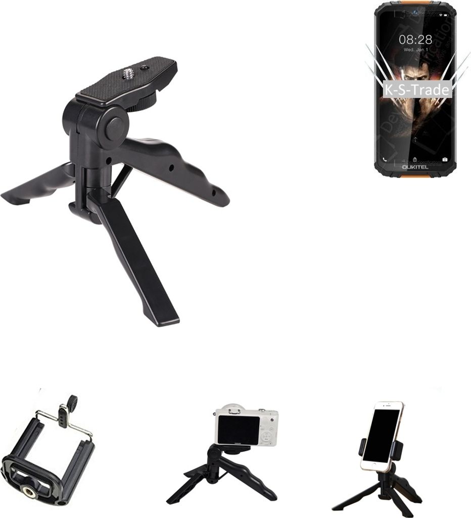 K-S-Trade Stativ Tisch-Ständer Dreibein Handy-Stativ Ständer kompatibel mit Oukitel WP6 Mini-Stativ Smartphone Tripod Handy-Stativ aus Plastik