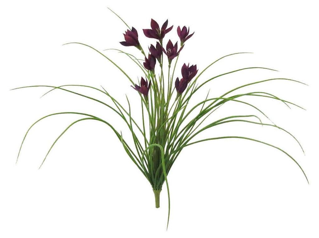 Kunstpflanze GRAS-WILDKROKUSBUSCH mit 9 Krokus-Blüten. 43cm. VIOLETT