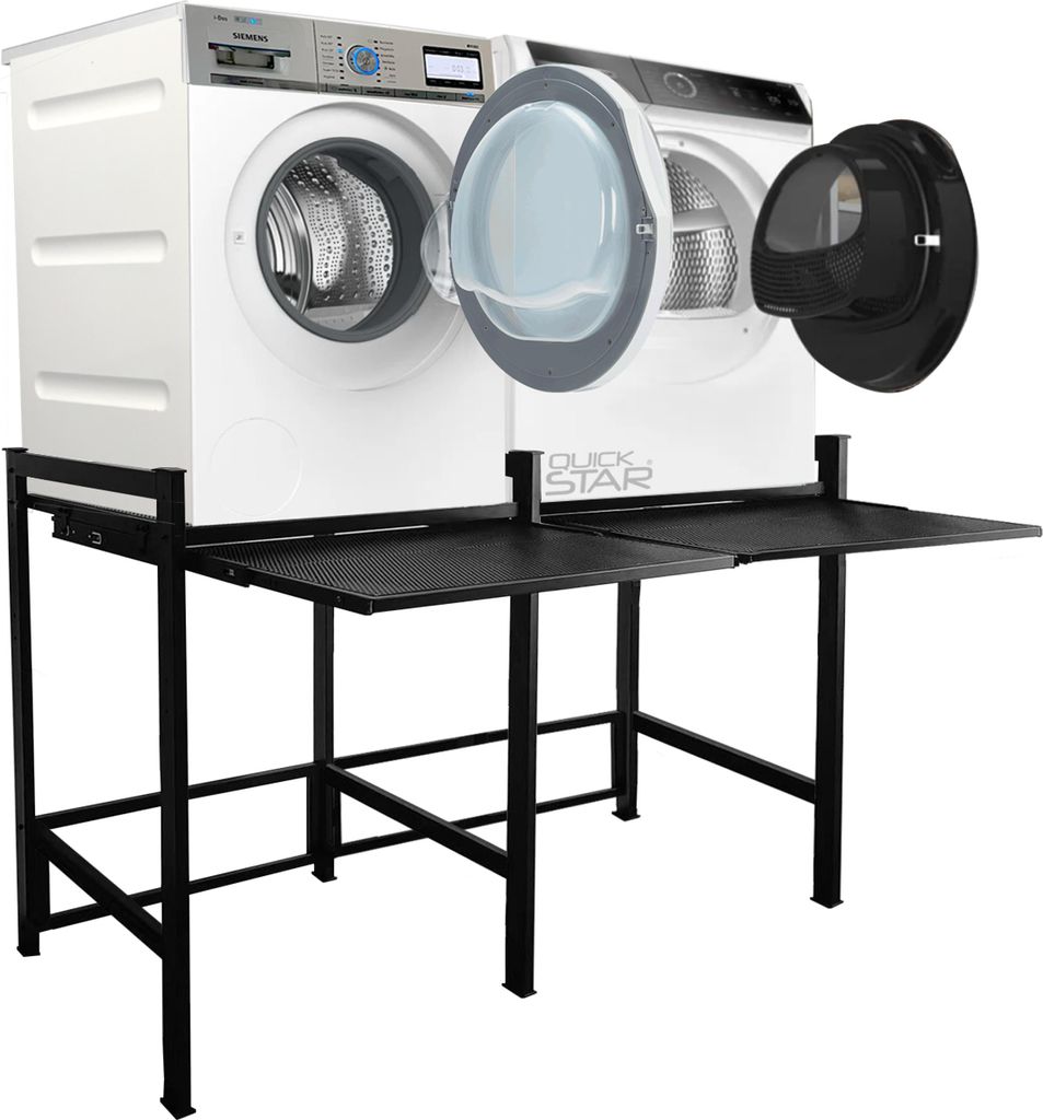 Doppel Waschmaschinenregal 146x65x99cm mit Auszug Schwarz Standregal Trockner Aufbewahrungsorganisator Badezimmer