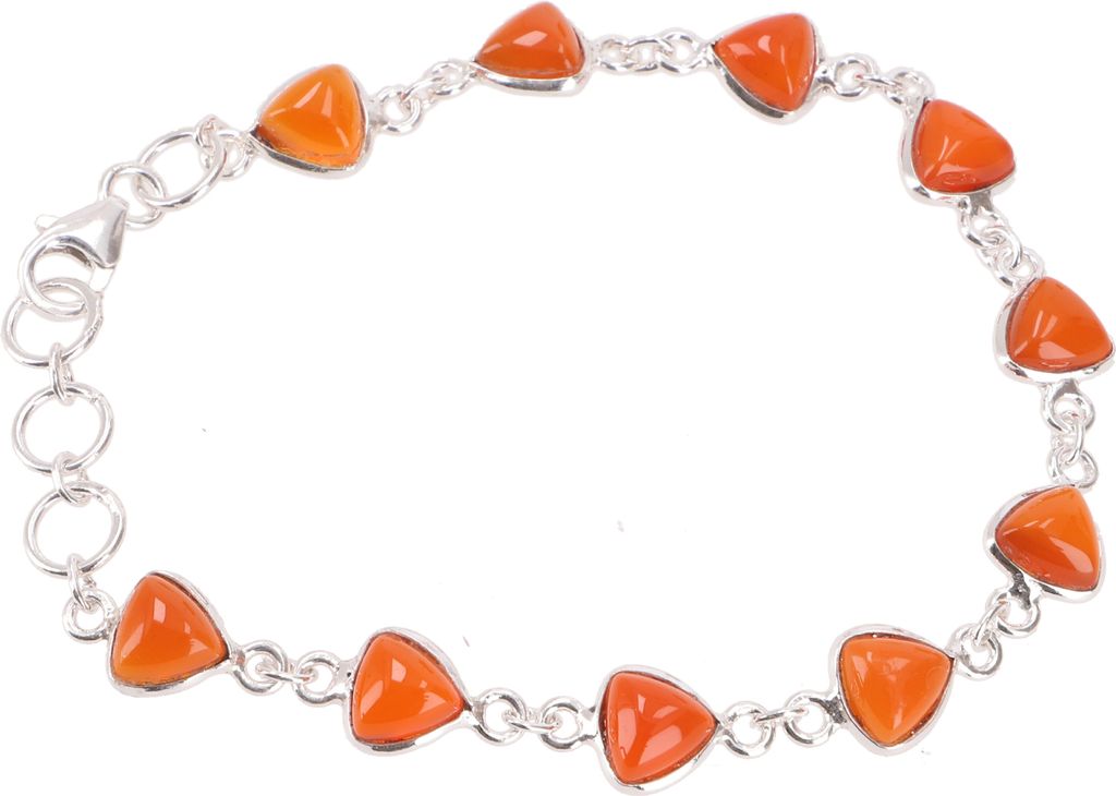 Indisches Boho Silber Armband, Edelsteinarmband - Karneol, Orange, SterlingSilber, 20*1 cm, Armreifen & Armbänder aus Silber
