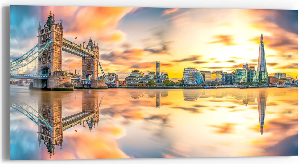 DEQORI Glasbild Echtglas 60x30 cm 'Tower Bridge und Themse' Wandbild Bild modern Deko