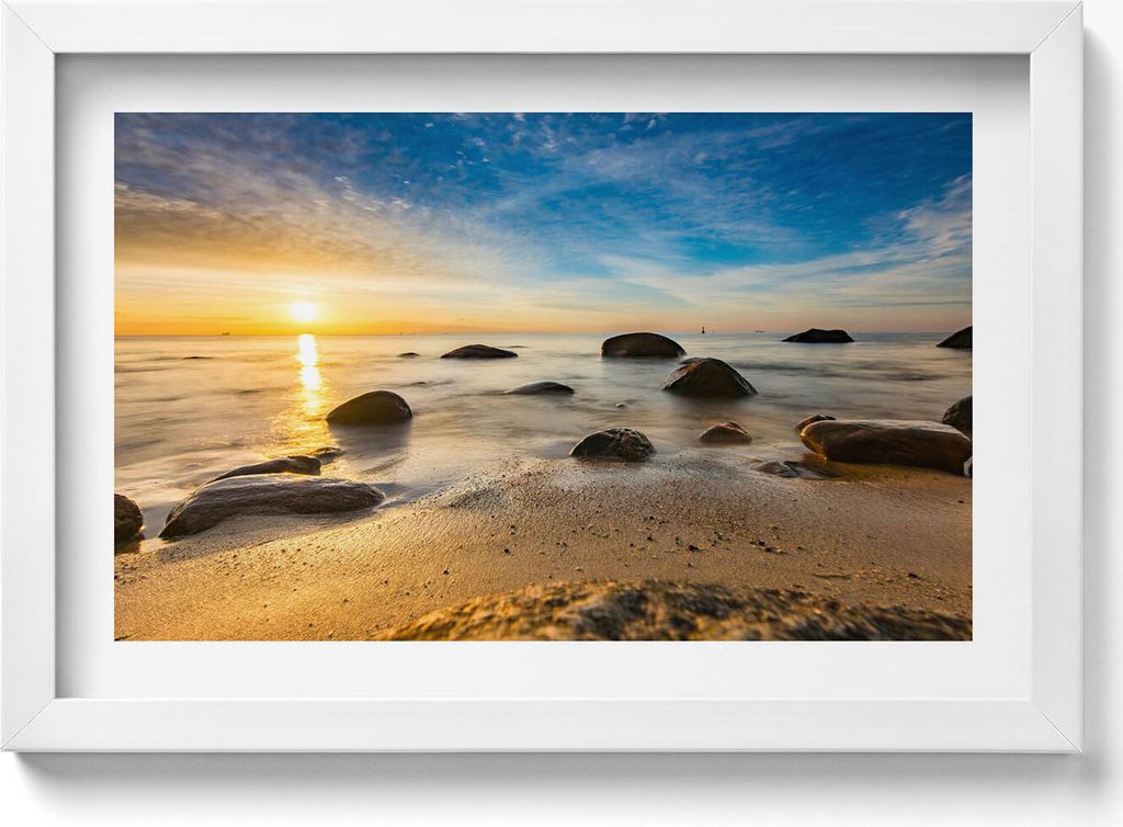 Sonnenaufgang an der Ostsee– Wandbild mit Rahmen – Gerahmtes Bild – Wanddekoration – 30x20 cm – Weiß Rahmen