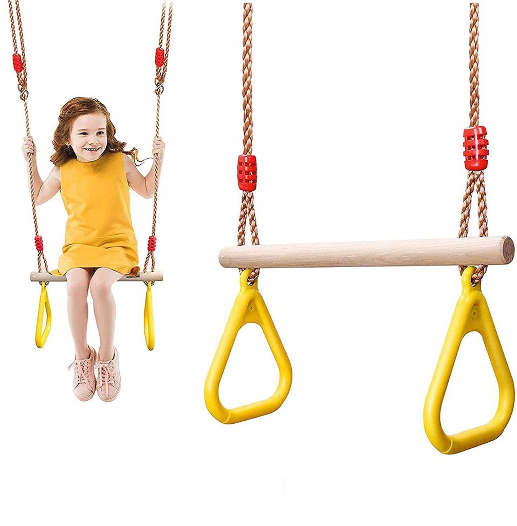 Kinder mit Schaukel Ringen Holz Trapeze