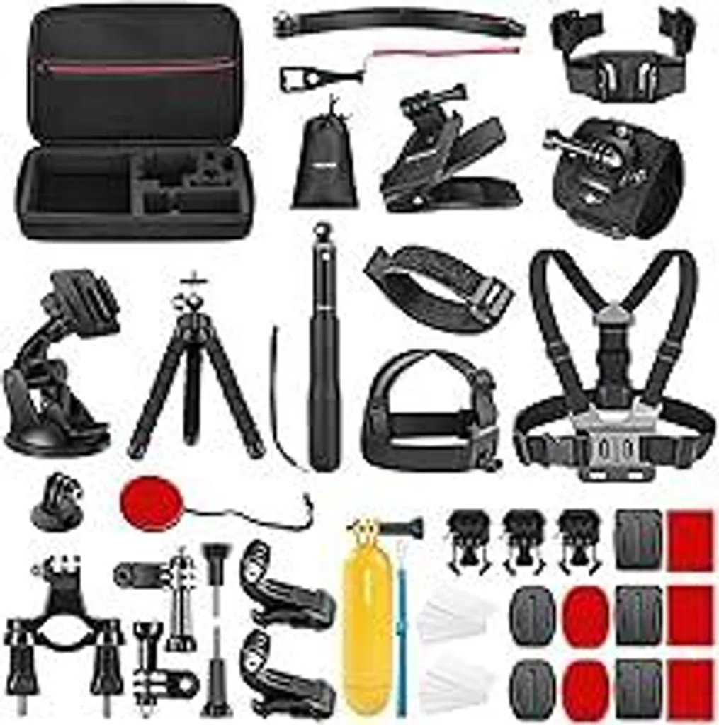 NEEWER Set di accessori per action cam 50 in 1 Compatibile con GoPro Hero 12 11 10 9 DJI OSMO 4 3 2 Insta360 X3 X2 GO 3 SJCAM DBPOWER AKASO VicTsing APEMAN WiMiUS QUMOX Lightdow Campark Sony Sports DV ecc. - 1