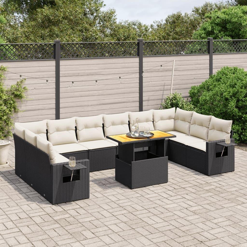 11-tlg. Garten-Sofagarnitur - mit Kissen Schwarz Poly Rattan - Gartenmöbelset 3271924