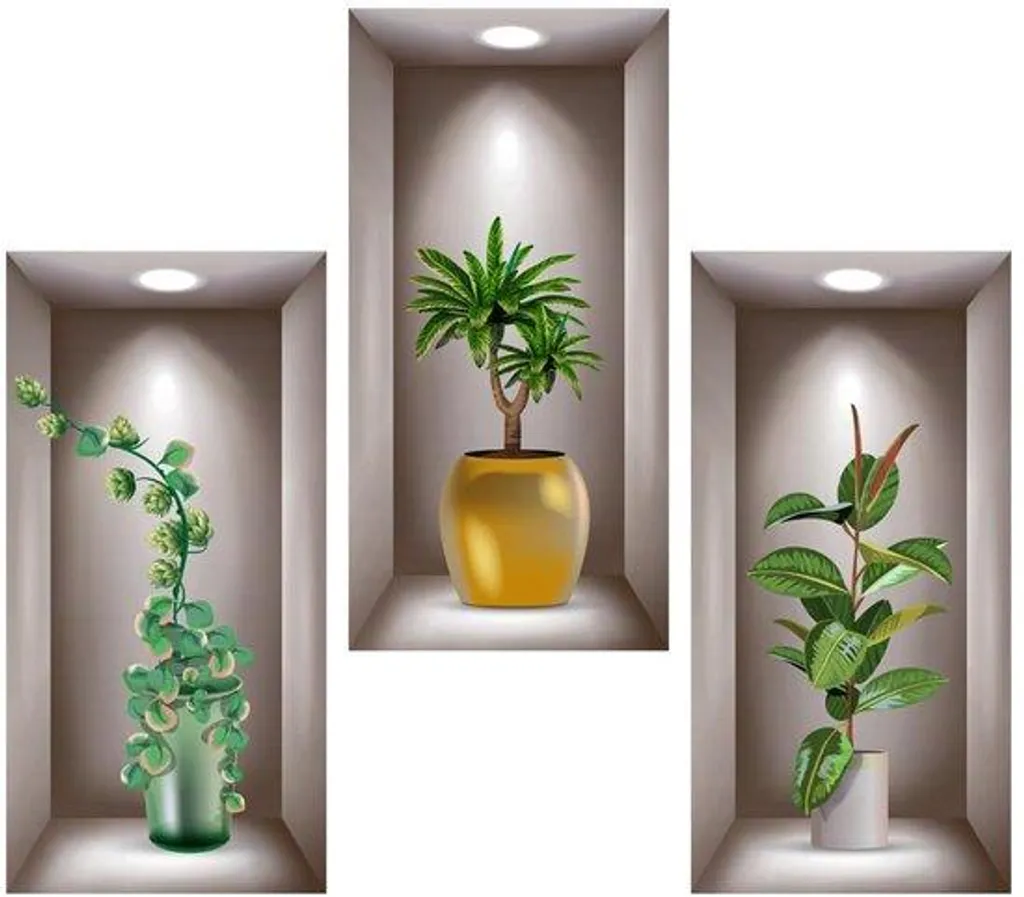 Sticker mural 3D effet plantes vertes décoratives - Déco murale 40x20cm