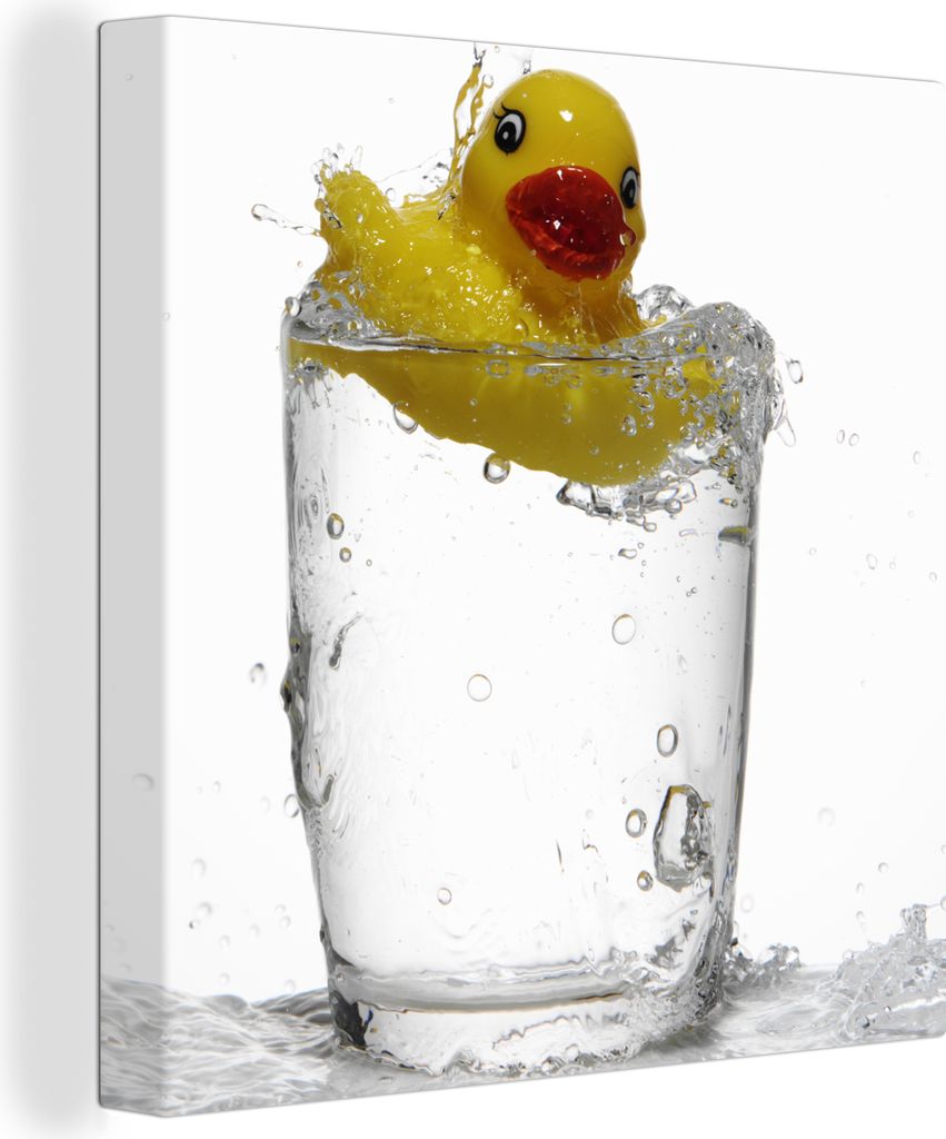 MuchoWow - Leinwandbilder - Badeente in einem Glas Wasser, Wandbild, Wanddeko Bilder Wohnzimmer, 50x50 cm