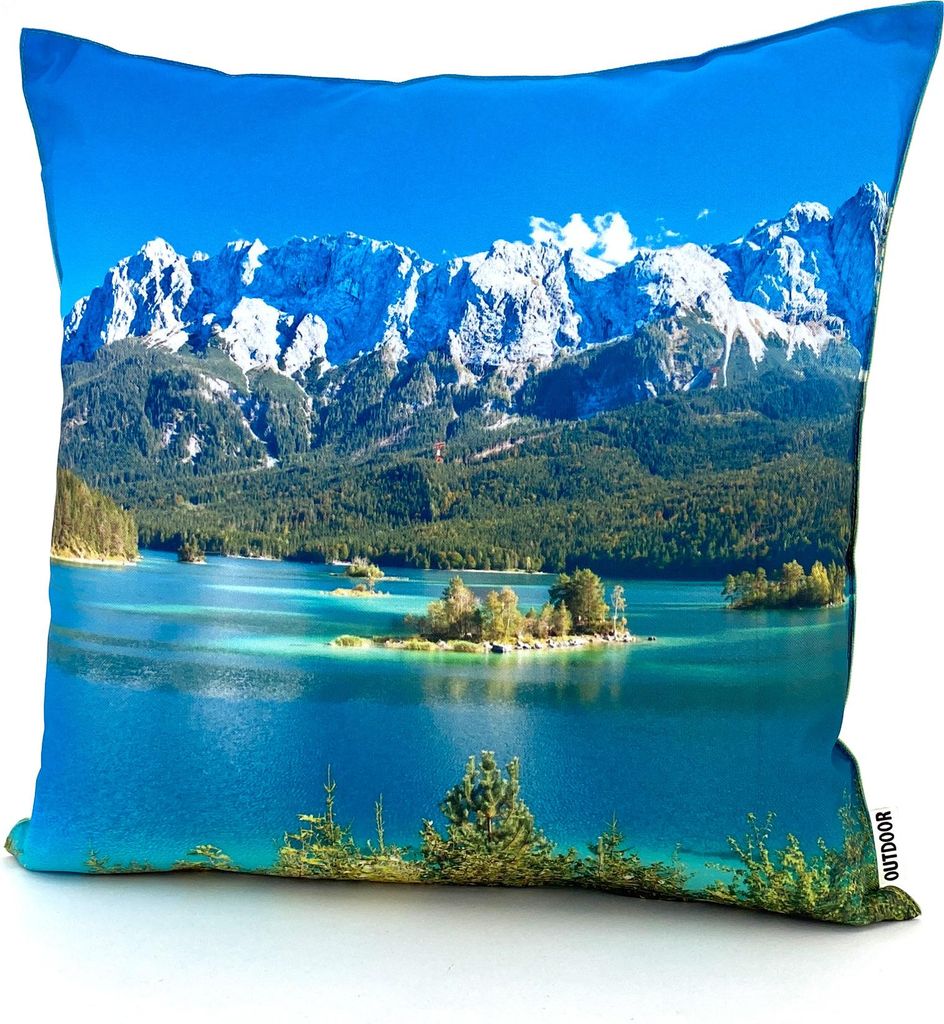 heimtexland Outdoorkissen Lotus Effekt 45x45 Garten Dekokissen Wasserabweisend Outdoor Lounge Deko Kissen Typ742 Alpen Bergsee