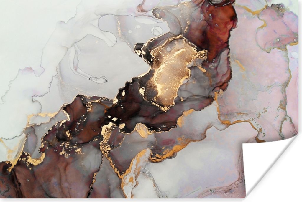 MuchoWow Poster Rot - Marmor - Gold 180x120 cm - Fotoplakat