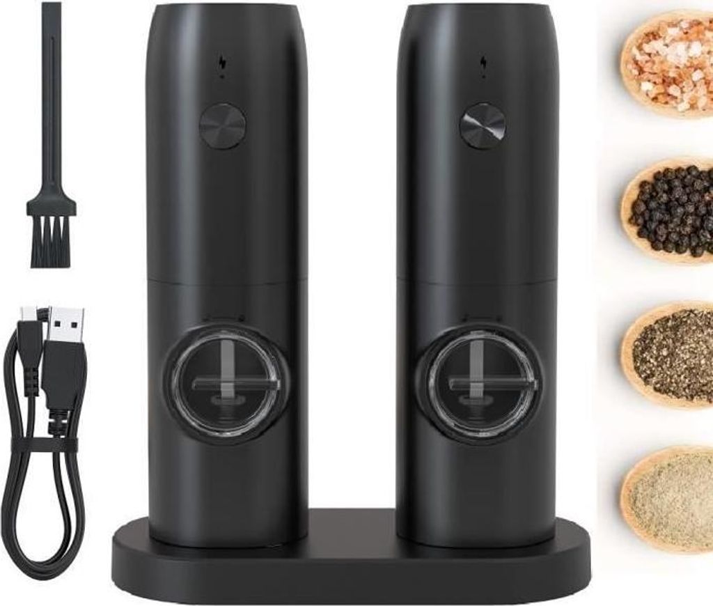 Elektrische Pfeffer- und Salzmühle – 2er-Set – Wiederaufladbar – Keramikmahlwerk und Beleuchtung
