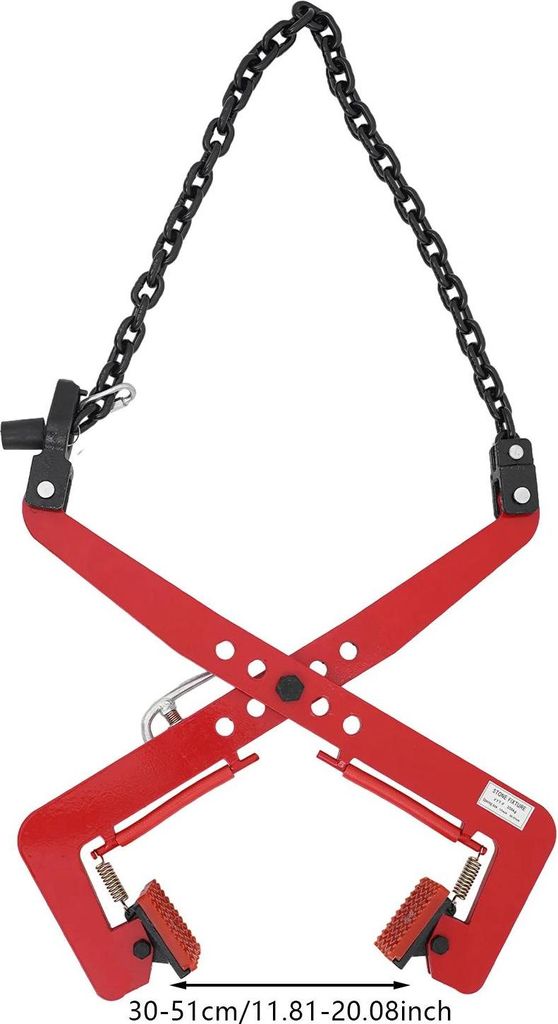 Steinplatten Scherenklemme - 350 kg Tragkraft - Verstellbare Klemmöffnung 30–51 cm - Legierter Stahl, Gummiauflagen - Für Kran & Bagger - Rot