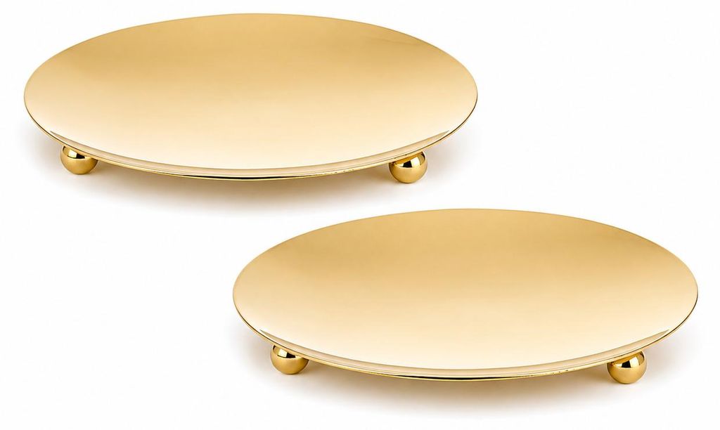 Set van 2 Gouden Kaarsenplateaus RVS – Ø 8,5 cm – Glanzend Productafbeelding  AI-gegenereerde afbeelding