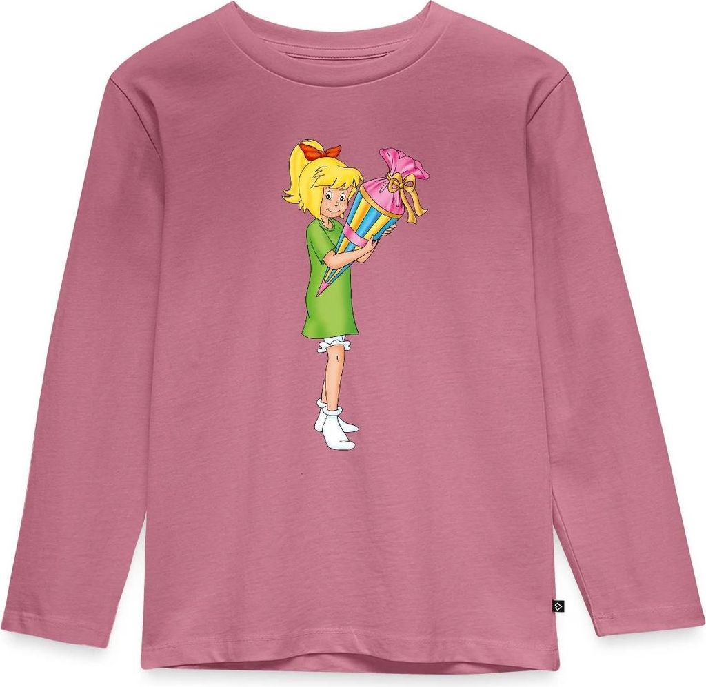 Spreadshirt Bibi Blocksberg Mit Zuckertüte Kinder Premium Langarmshirt, 134/140 (8 Jahre), Mauve