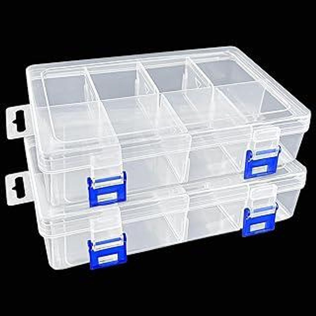 Xpieoyrm 2 Stück Aufbewahrungsbox für Kleinteile, Rechteckige Sortierboxen mit 8 Verstellbaren Fächern und Deckel, für Schrauben, Perlen, Saatg...