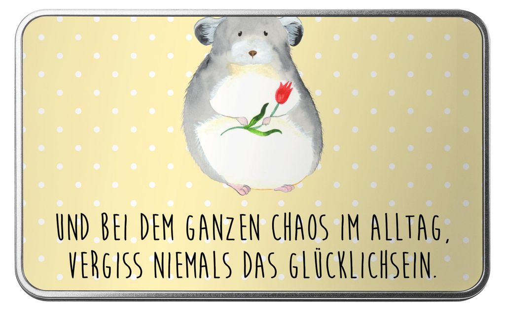 Mr. & Mrs. Panda Dose Chinchilla Blume - Gelb Pastell - Geschenk, Chaos, Liebeskummer, Metalldose, Erinnerungsbox, Lustige Sprüche, Chinchillas, B...