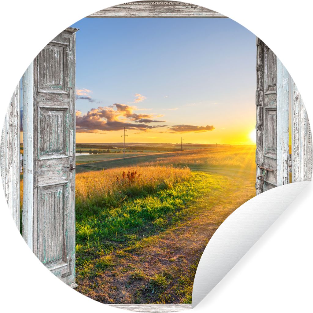 MuchoWow Runde Wandtattoo - Wandsticker Tapete Aufkleber Aussicht - Landschaft - Landschaft - Sonne Ø 50 cm Selbstklebend und Repositionierbar -...