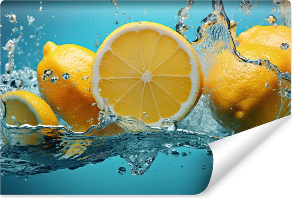 Muralo Selbstklebende Fototapete ZITRONEN Zitrusfrüchte Wasser Natur Br. 315cm x Hö. 210cm