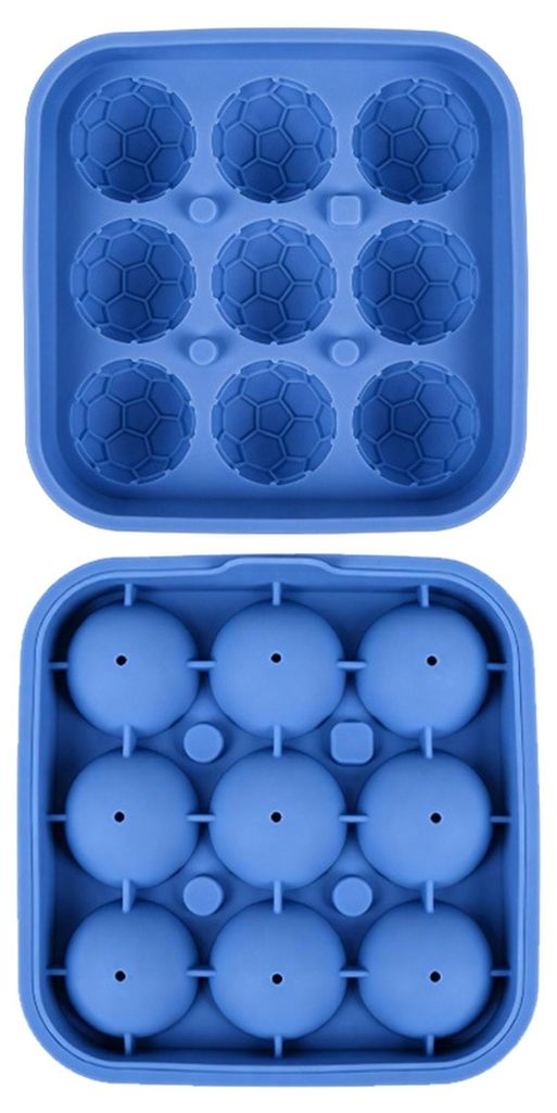 Eiswürfelform mit Deckel, staubdicht, aus Silikon mit Wasserablauf, 9-teilige, lebensmittelechte Silikon-Eiswürfelform in Fußballform für Getr...