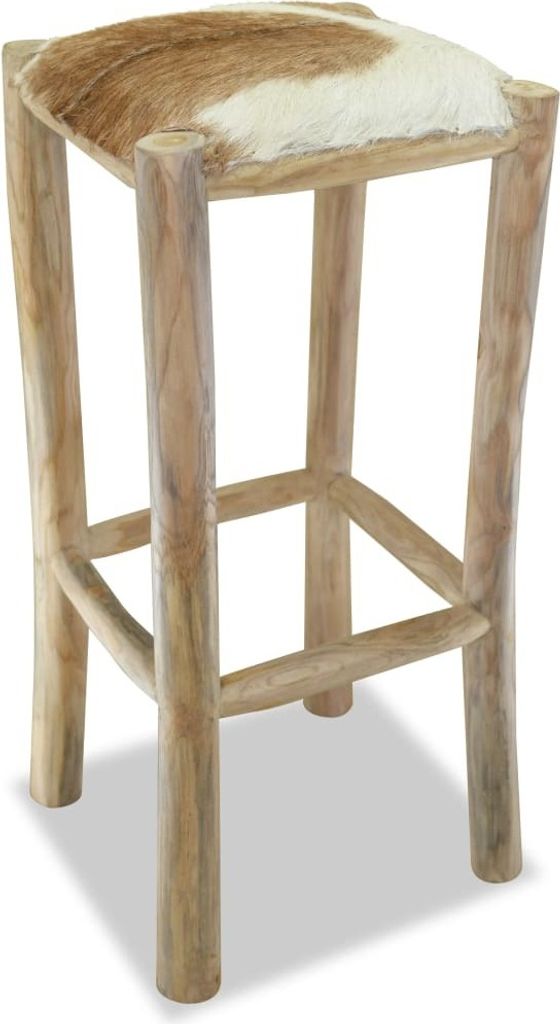 The Living Store Barhocker Echtleder und Teak Massivholz