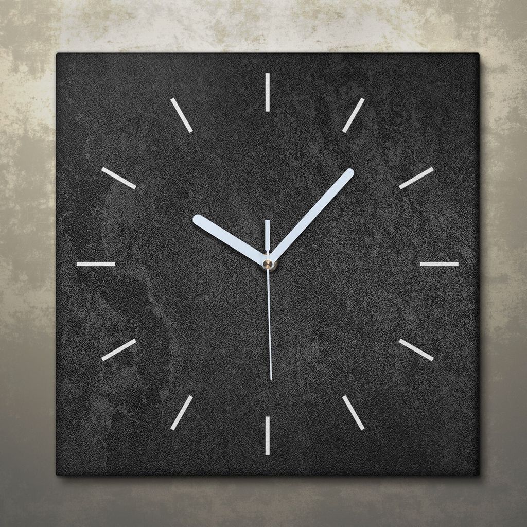 Wohnzimmer Leinwand Uhr Geräuschlos Küche 30x30 Schwarzer Stein, Marmor, Motive, Textur, weiße Zeiger