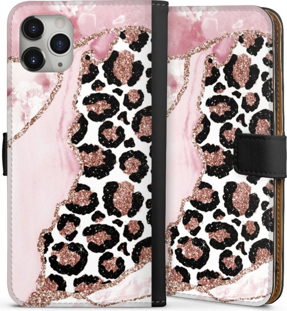 DeinDesign Klapphülle für Apple iPhone 11 Pro Max Handytasche Lederhülle Tasche Glitzer Look Leopard Marmor