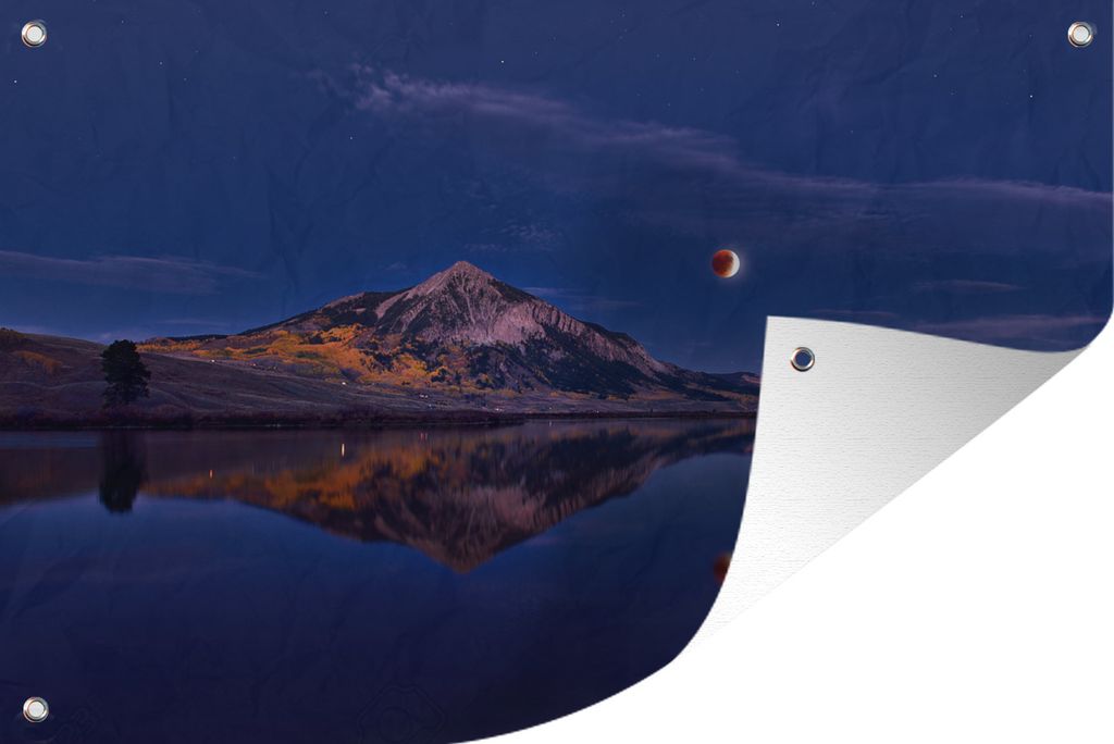 MuchoWow 90x60 cm Outdoor-Poster Gartendeko Sichtschutz Garten Poster für den Garten Berg - Mond - Wasser
