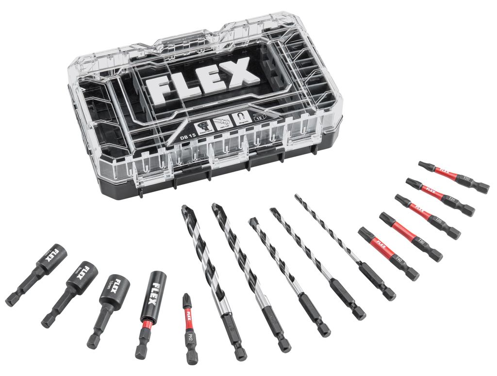 Flex Bit- Bohrerset DB 15 (15 teilig, mit schlagfesten verschließbaren Box)