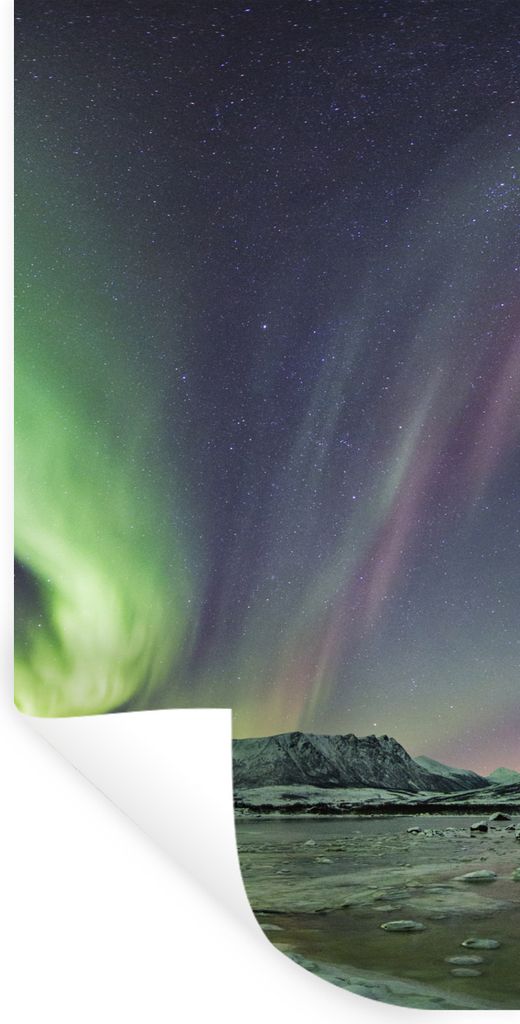 MuchoWow Wandtattoo Wandsticker Wandaufkleber Nordlichter - Eis - Lila - Grün 40x80 cm Selbstklebend und Repositionierbar - Repositionierbar - W...