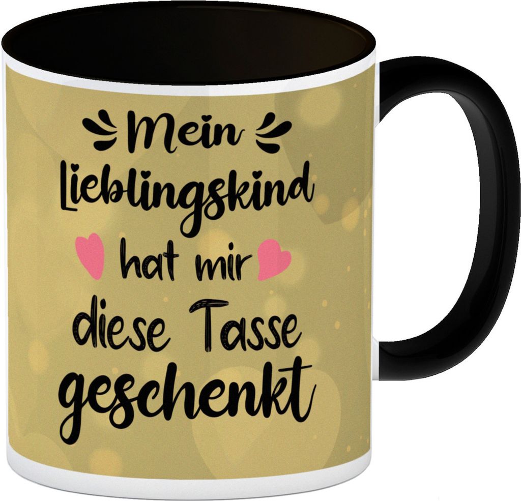 Lieblingskind Kaffeebecher in schwarz in gelb zum Mutter und Vatertag