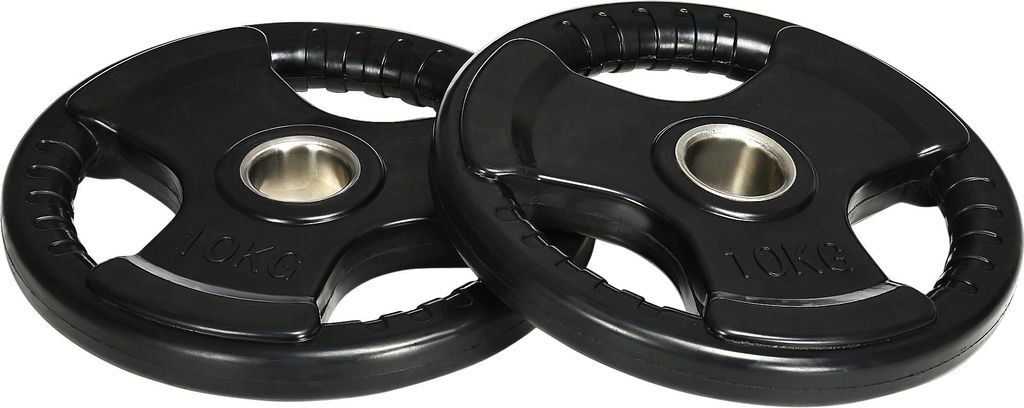 SPORTNOW Hantelscheiben 2er-Set, Tri-Grip 2 x 10 KG gummierte Olympiascheiben, bodenschonender Gewichtsscheiben mit 5 cm Bohrung, drei Griffen
