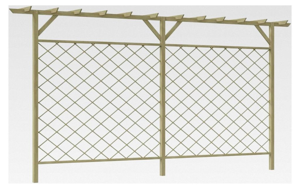 Holzgitterzaun mit Pergola-Oberteil, grün imprägniert, 335 x 200 cm