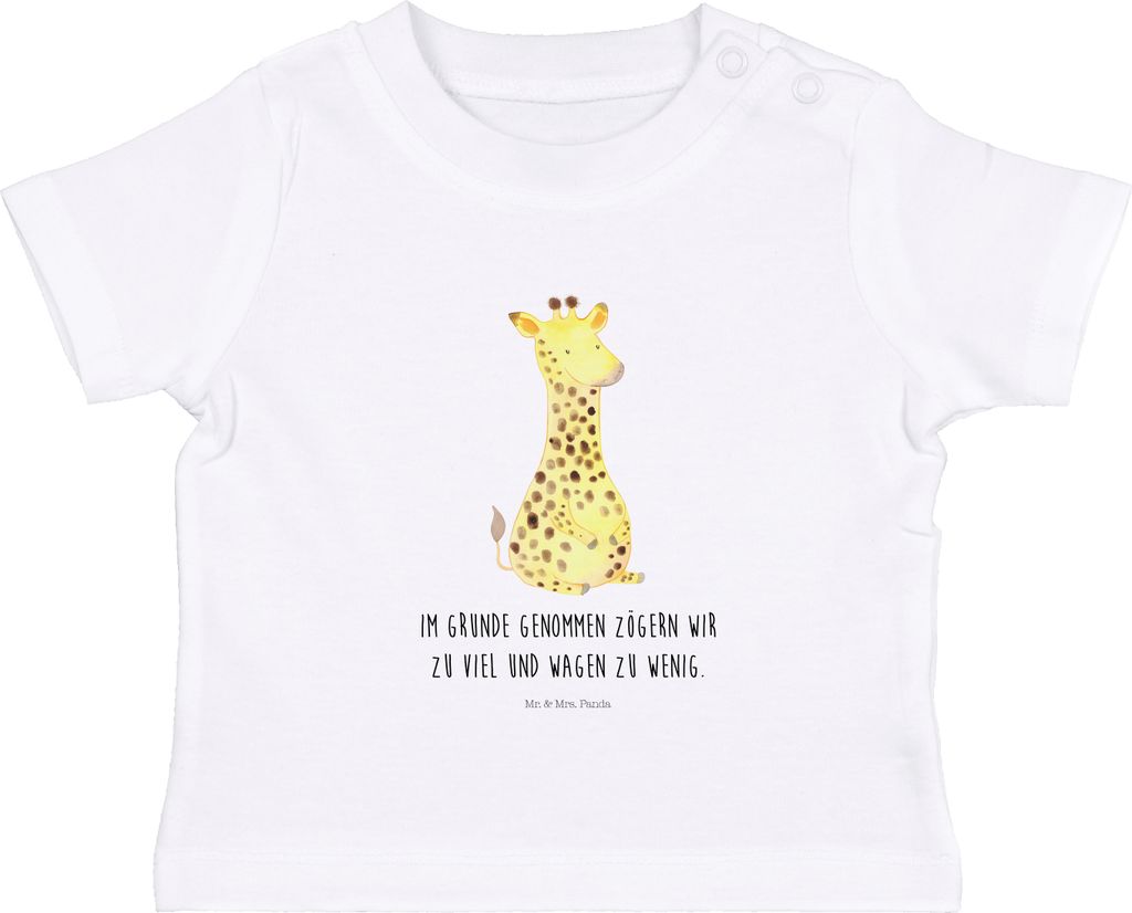 Mr. & Mrs. Panda Babyshirt Giraffe Zufrieden 0. - 6. Monat - Weiß - Geschenk, T-Shirt, Baby, Organic, Abenteuer, Kleinkind, Afrika, Kinder Obertei...