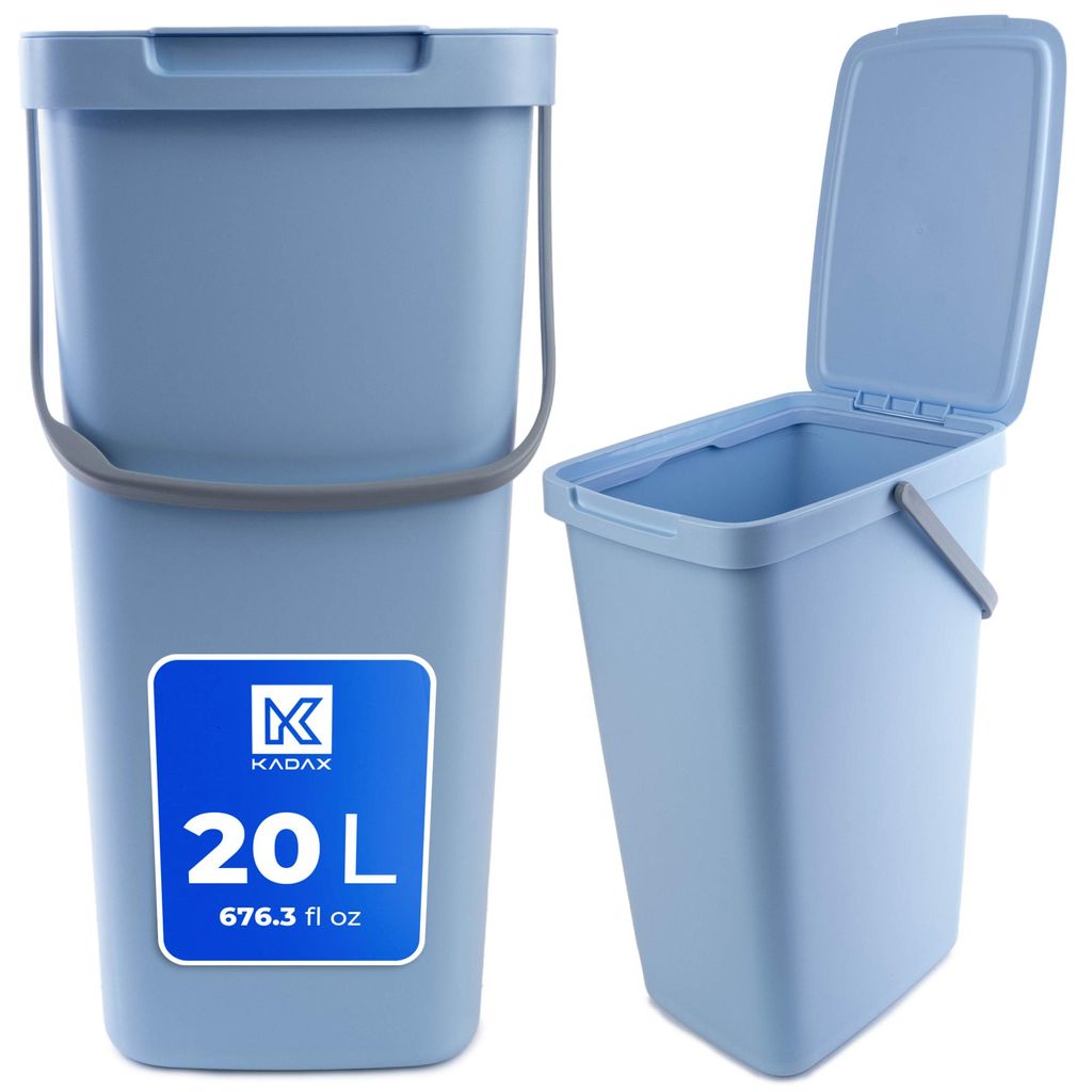 KADAX Abfallbehälter mit Deckel und Griff, Abfalleimer aus Plastik, Mülleimer für die Mülltrennung (Blau, 20L)