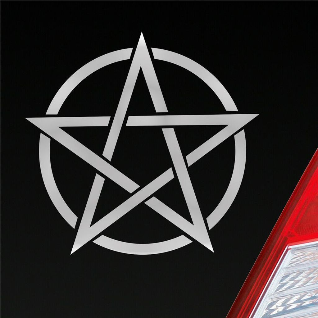 Auto Aufkleber Pentagram Druidenfuß Gothic Hexe Stern Satan 10x10 cm Silber Sticker Heckscheibenaufkleber