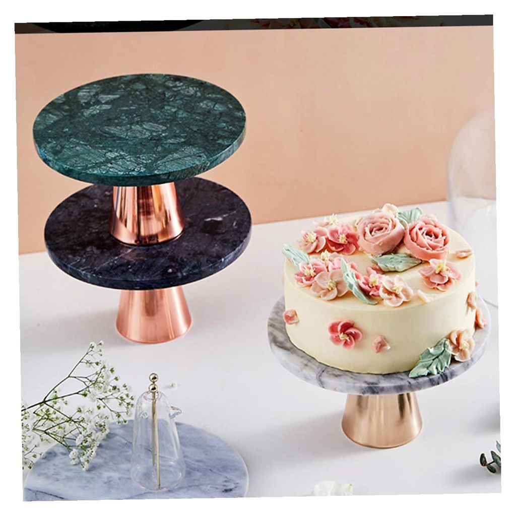 Marmor Tortenplatte mit Metallfuß - Elegantes Präsentationstablett für Kuchen und Desserts