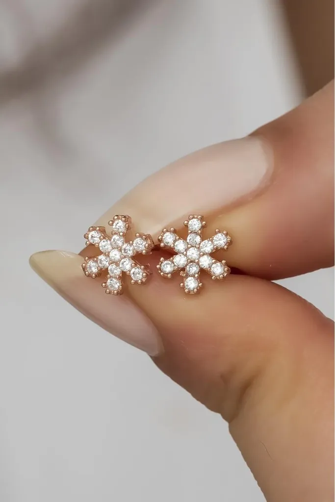 Boucles d'oreilles flocon de neige en argent 925 et or rose pour femme
