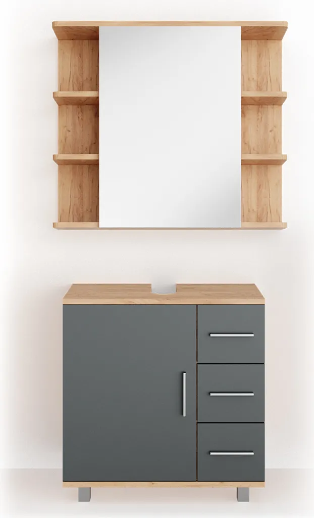 Ensemble mobilier de salle de bain Vicco Ilias décor Chêne, 2 éléments