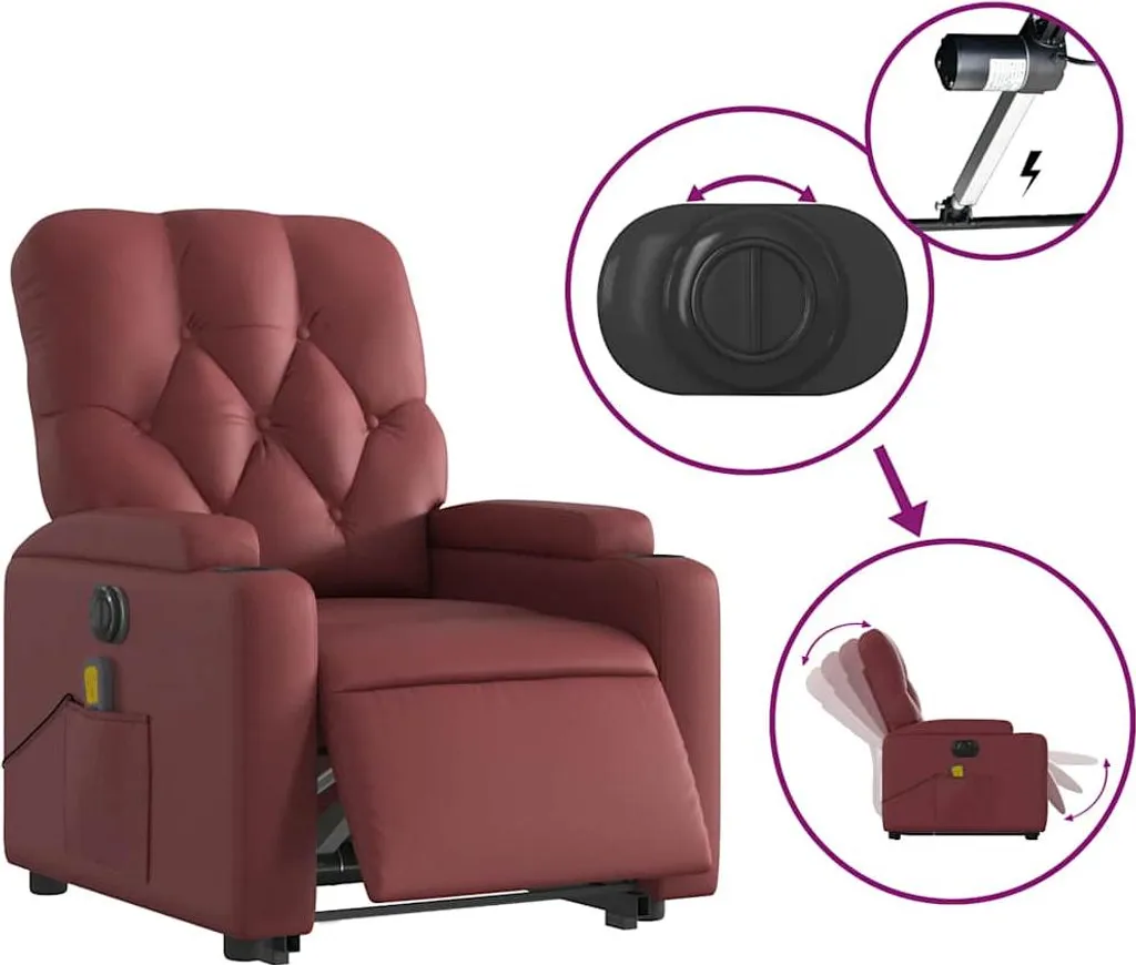 Fauteuil confortable avec releveur et massage - Similicuir rouge