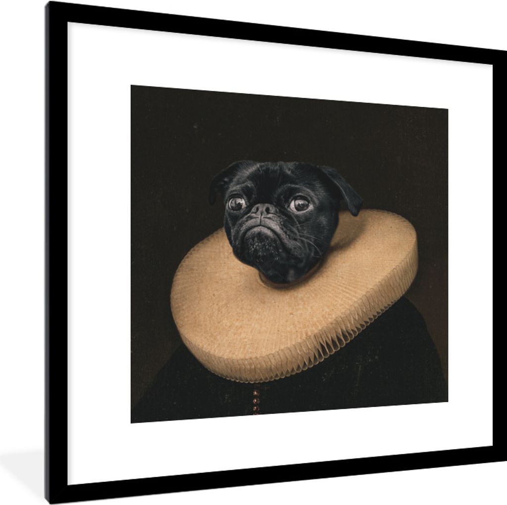 MuchoWow MuchoWow Gerahmtes Poster Hund - Kleidung - Mittelalter 40x40 cm - Poster mit zchwarzem Bilderrahmen - Poster - Plakat im Rahmen