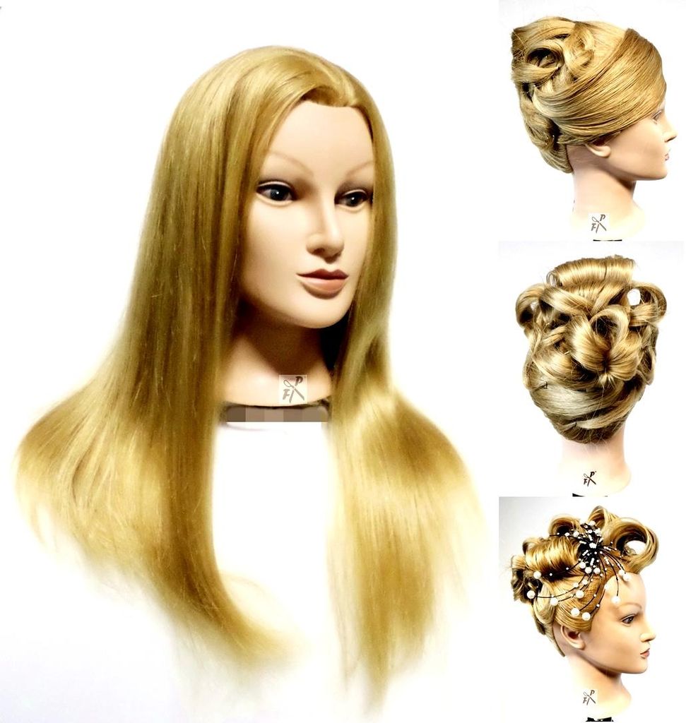 FP Übungskopf "Leana" 100 % Proteinhaar ca. 40 cm blond incl. Tischhalter (von deutschem Friseurbedarf-Fachhändler!)