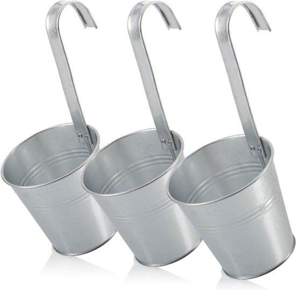 Hängende Metallpflanzentöpfe für Balkon und Garten - Silberfarbene Metalltopf