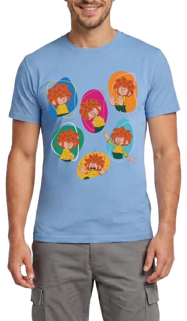 Spreadshirt Pumuckl Zeigt Verschiedene Emotionen Männer T-Shirt, XL, Carolina Blue