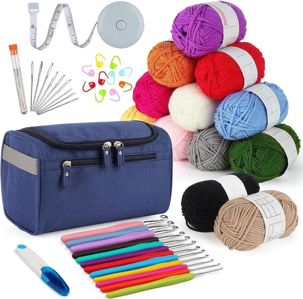 Kit Crochet Ergonomique Aeelike 12 Tailles avec Fil et Pochette Marine